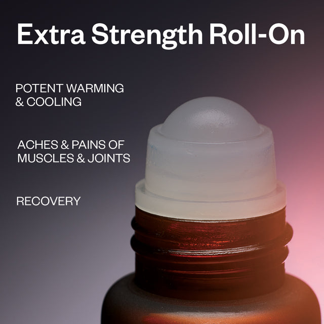 Top of Extra Strength roll-on on a dark purple ombre background with text highlighting profit information